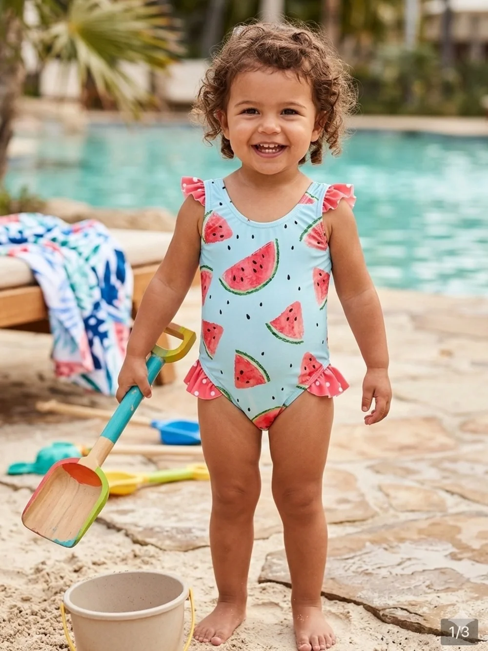 Kids Watermelon Print One-Piece Swimsuit - Blue & Pink